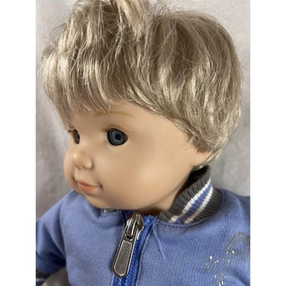 American Girl 15" Bitty Baby Twin Boy Doll Blonde Blue Eyes Tagged Track Outfit - Picture 2 of 14